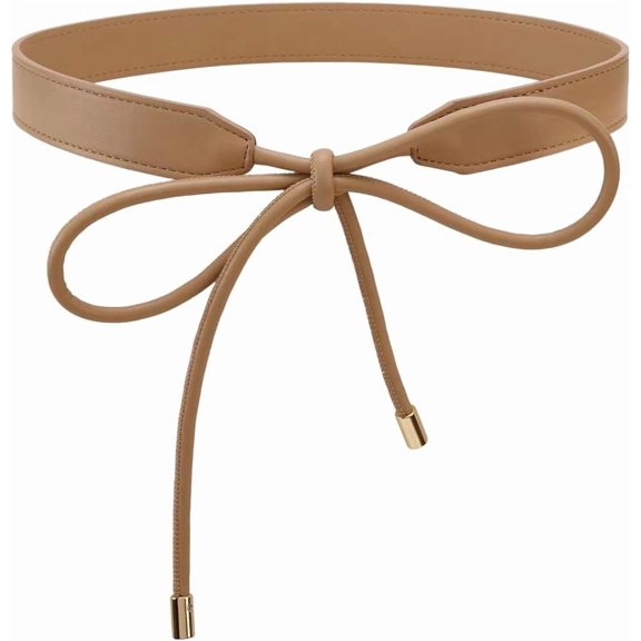 1.8 Yards Women Fashion PU Leather Tie Knot Skinny Belt Waistband String Boho Knotted Thin Dress Waist Rope Belt Decoration Accessoties for Women Dresses Coat Sweater (Khaki)