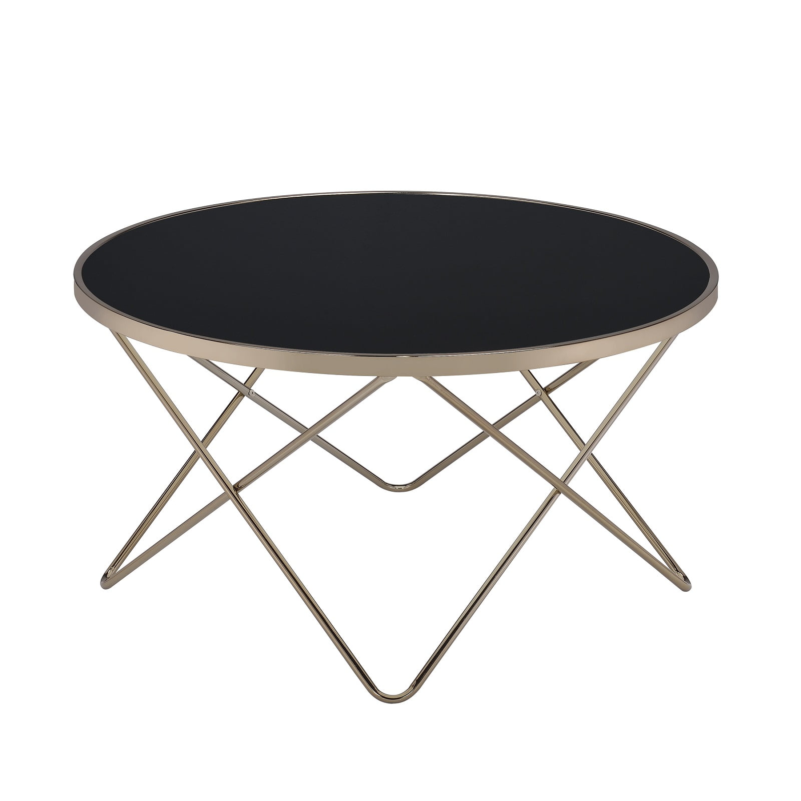 Urban Designs V Metal Frame Round Coffee Table - Black Glass - Walmart.com