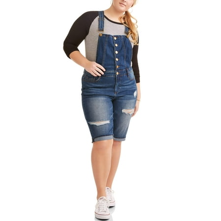 - Juniors' Plus Size Roll Cuff Bermuda Shortall