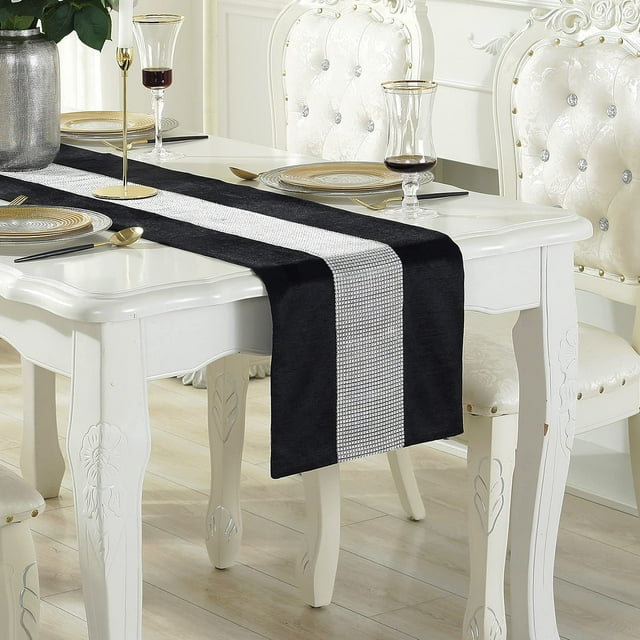 Camino de mesa gris de 32 x 180 cm con purpurina y diseño de diamantes plateados para mesa de cocina, mesa de café, tocador y decoración de vitrinas de vinos (180 cm, gris)