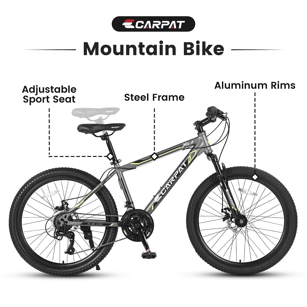 YDSM 24 Inch Mountain Bike  Steel Frame, Shimano 21 Speed Mountain Bicycle with Daul Disc Brakes and Front Suspension MTB   Gray