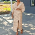 thumbnail image 3 of Sequin Maxi Wrap Dress for Women V-Neck Glitter Clubwear Party Outfits Dresses, 3 of 5