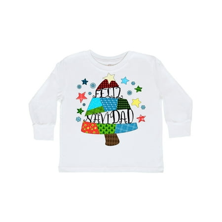 

Inktastic Feliz Navidad Patchwork Tree Quilting Gift Toddler Boy or Toddler Girl Long Sleeve T-Shirt