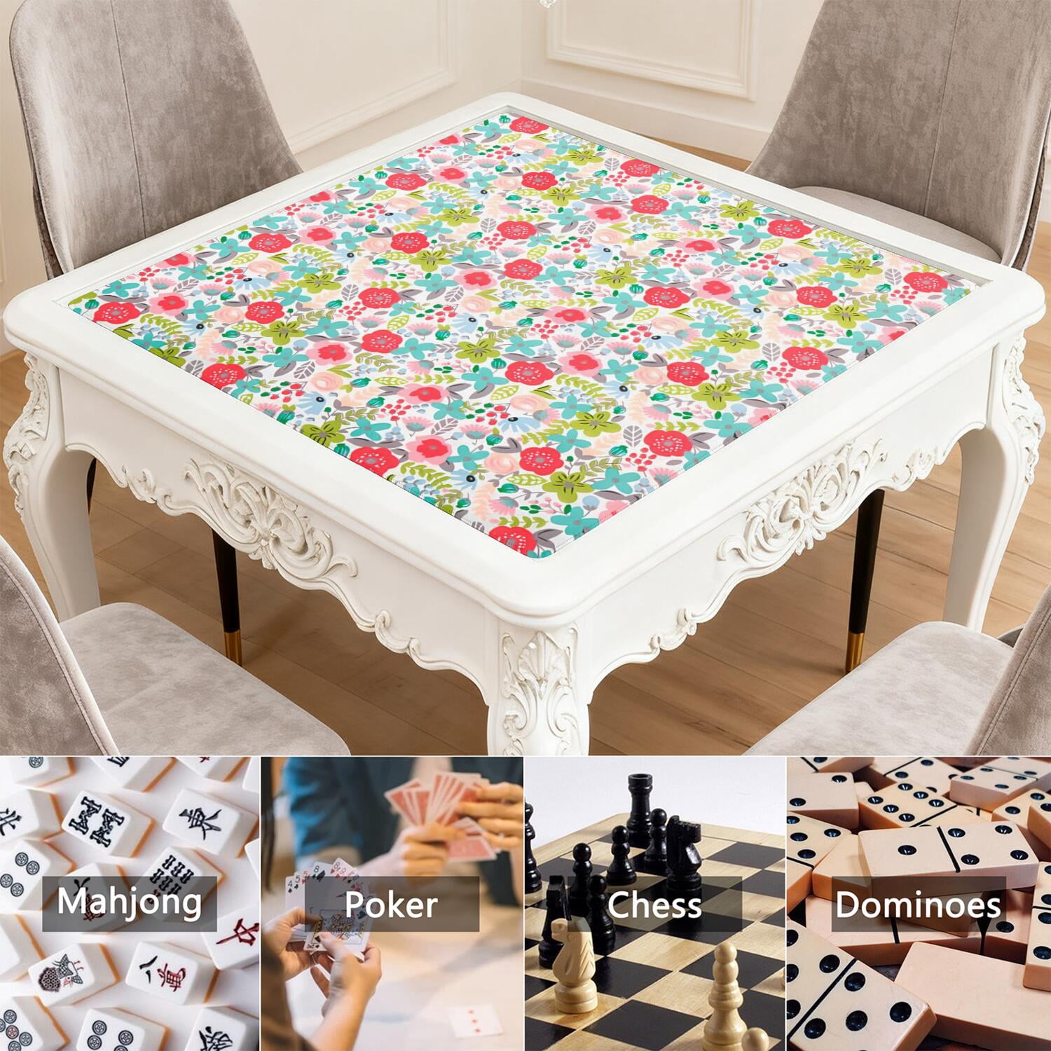 Extra Large Floral Rubber Mahjong Playing Mat, 31.5x31.5 Inch Anti-Skid Bottom Provides Stability and Noise Dampening for Tiles, Cards and Board Games