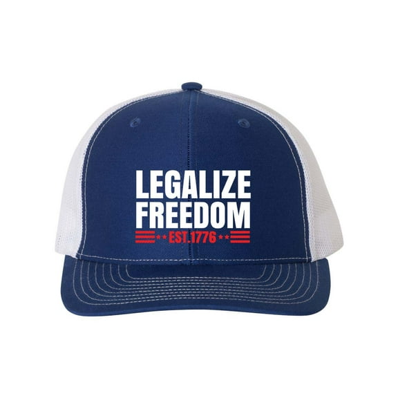 Heritage Pride Legalize Freedom Since 1776 Embroidered Mens Mesh Back Trucker Hat, Royal/White