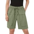 thumbnail image 4 of Cagogo Women Cargo Elastic Waist Bermuda Pants with Pockets Casual Loose Fit Vacation Beach Shorts Summer Travel Utility Trousers Relaxed Outdoor Wear, Army Green 2XL, 4 of 6