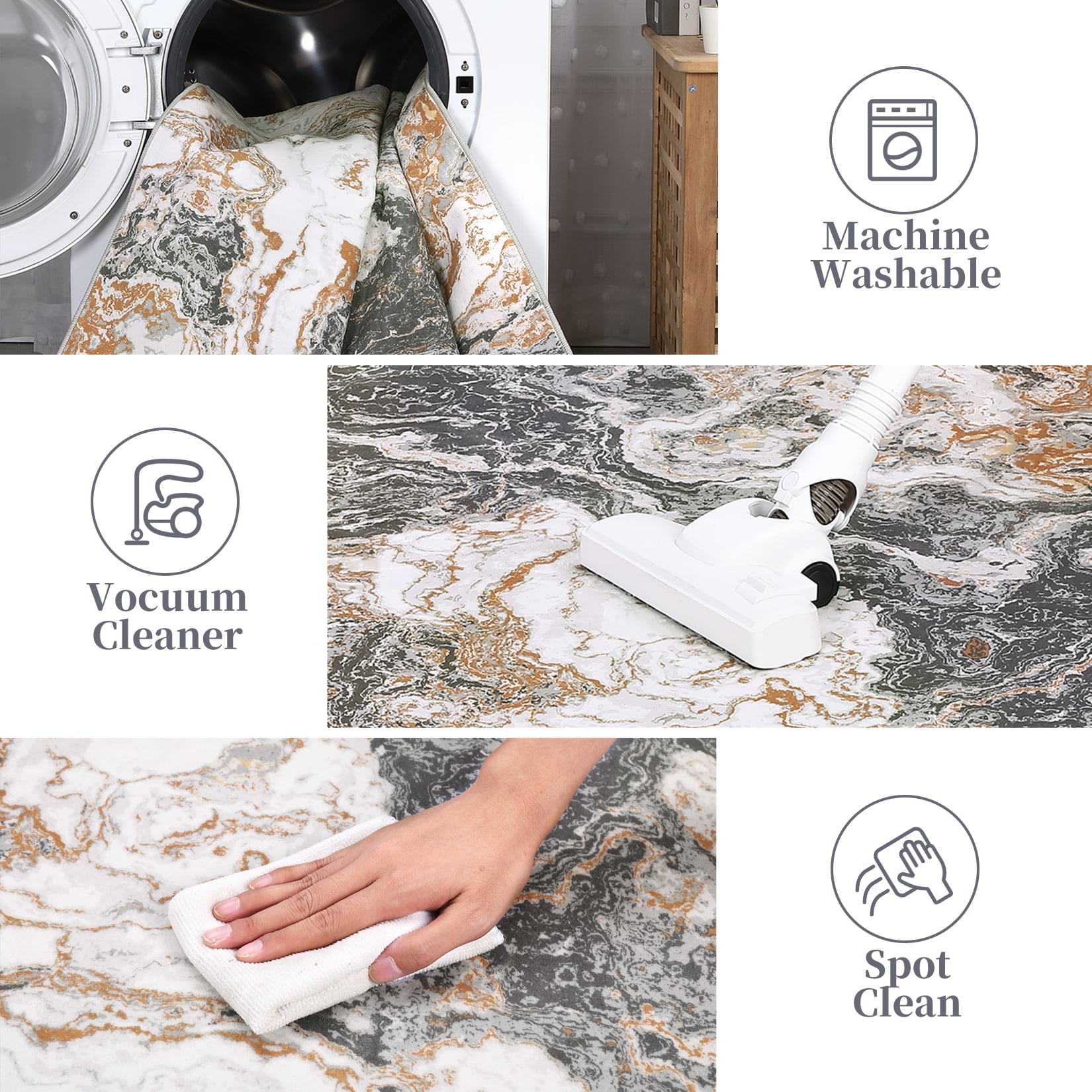 Modern Abstract Marble Print Area Rug 4' x 6'– Soft, Washable, Non-Slip & Non-Shedding(Grey)