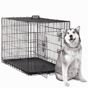 Dkelincs 42" XL Foldable Dog Crate Metal Dog Cage Kennel with Double Door & Tray, Black