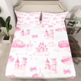 thumbnail image 2 of Manfei Cartoon Princess Castle Twin Sheet Sets,Fairy Tale Theme Twin Fitted Sheet,Pink White Flat Sheet For Girls,Super Cozy Room Decor,3pcs, 2 of 7