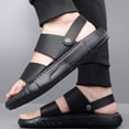 thumbnail image 6 of Men's Slippers Flat Heel Breathable Open Toe Casual Versatile Solid Color Slip-on Footwear Beach Sandal Casual Wear Vacation Daily Shoes Black 7, 6 of 10
