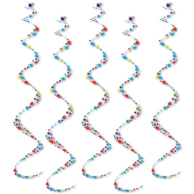 Club Pack of 30 Multi-Color Polka Dotted Spiral Streamers 24"