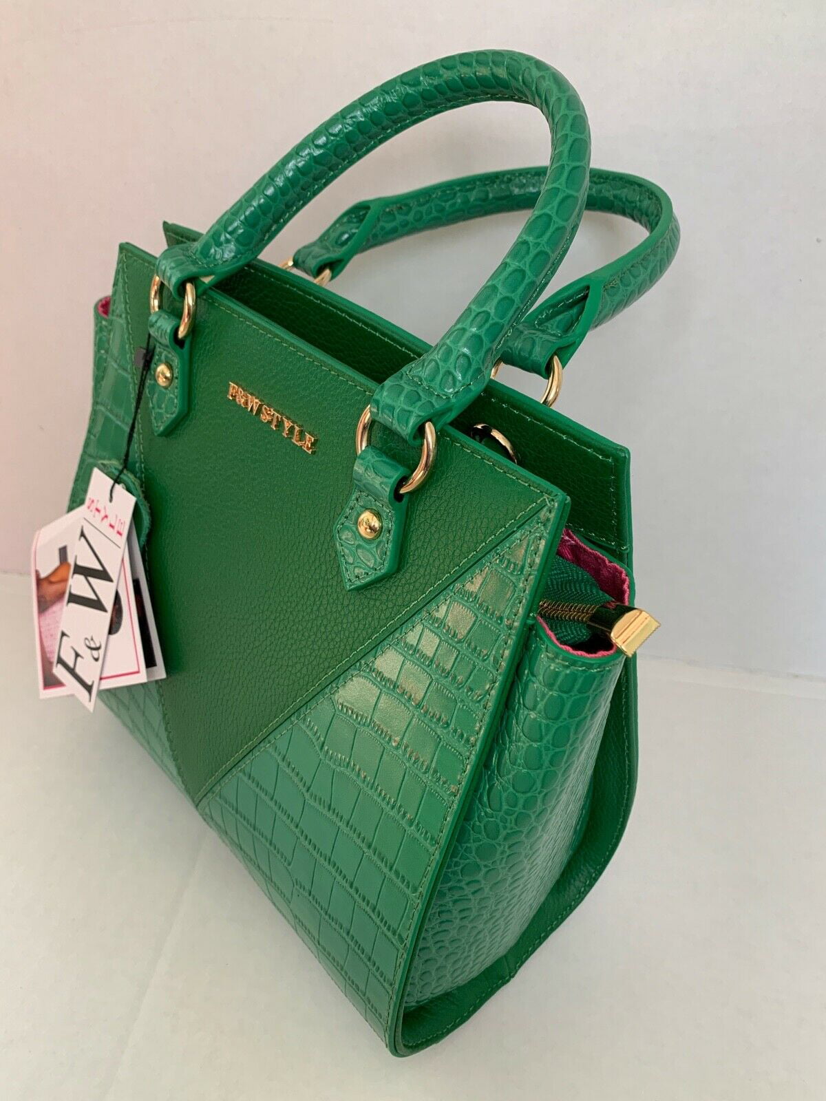 F&W Style Bella croc embossed leather Handbag Color Green Small New with  tag 