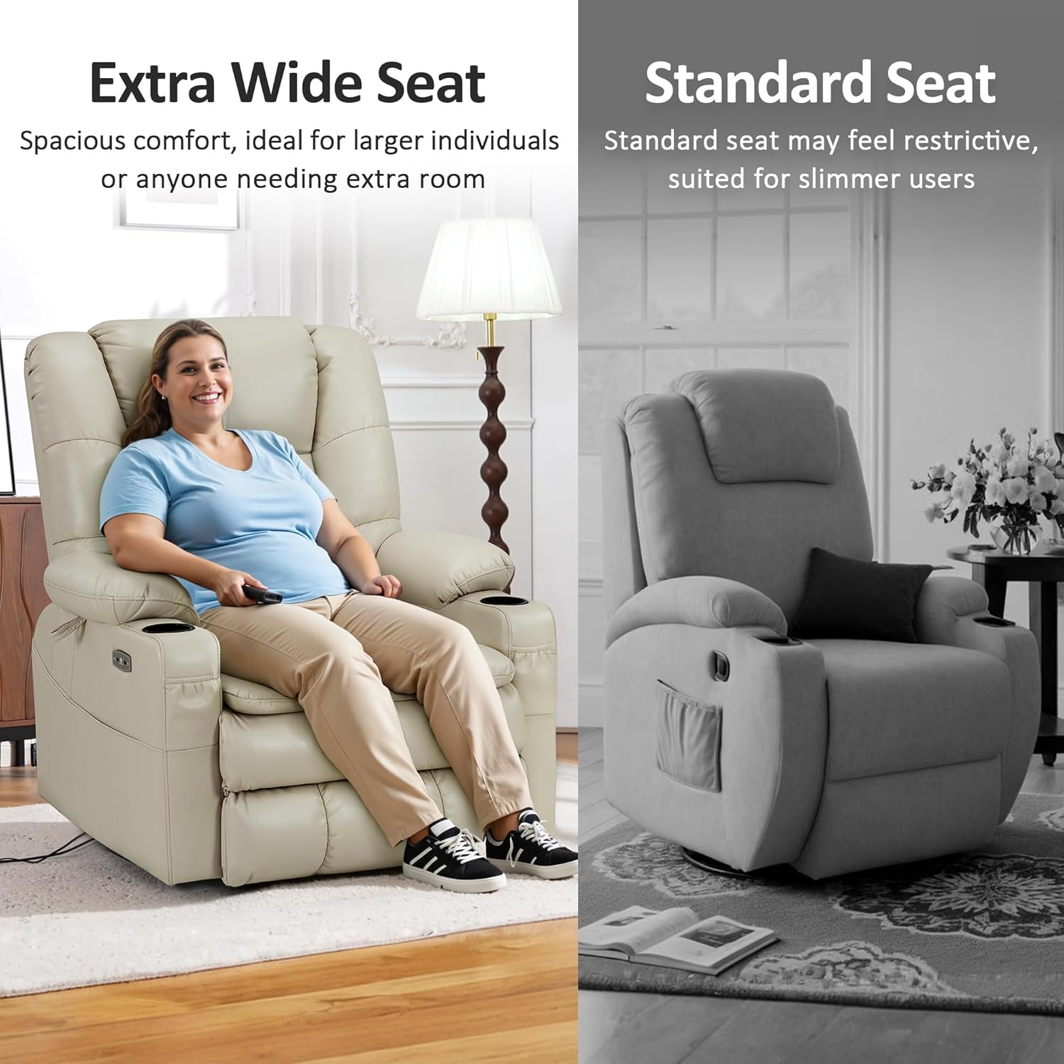 MCombo Oversized Triple Motor Power Lift Recliner with Adjustable Headrest for Big Tall Elderly, Faux Leather(Beige, Large-Wide)