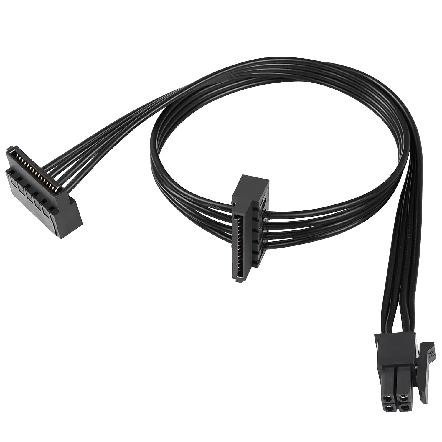 HRTGFD-Mini 4-pin to 2X Right Angle SATA Hard Drive Cable 4-pin 1 to 2 SATA SSD Power Cord Extension Cable