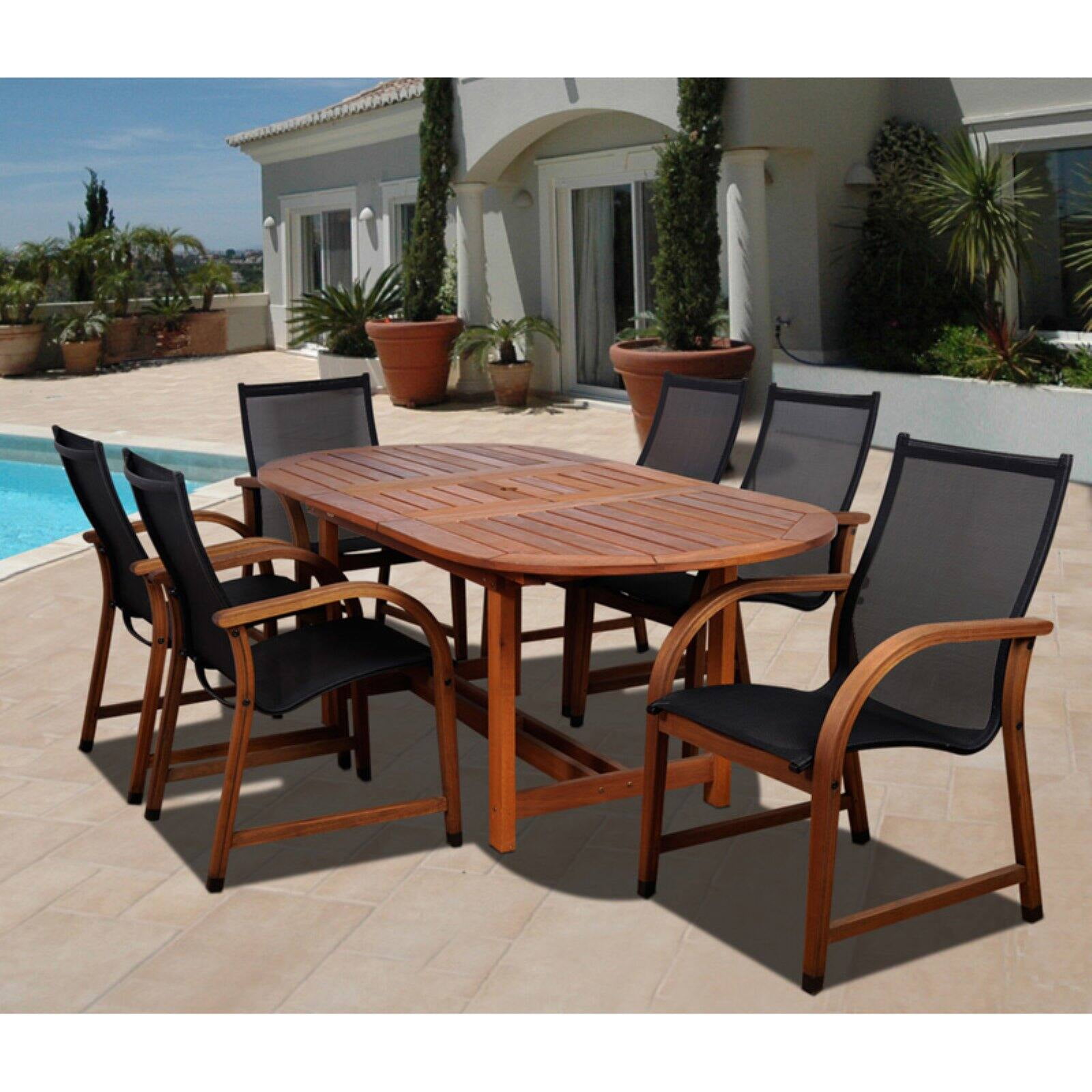 Amazonia Indiana 7 Piece Oval Eucalyptus Patio Dining Set - Walmart.com