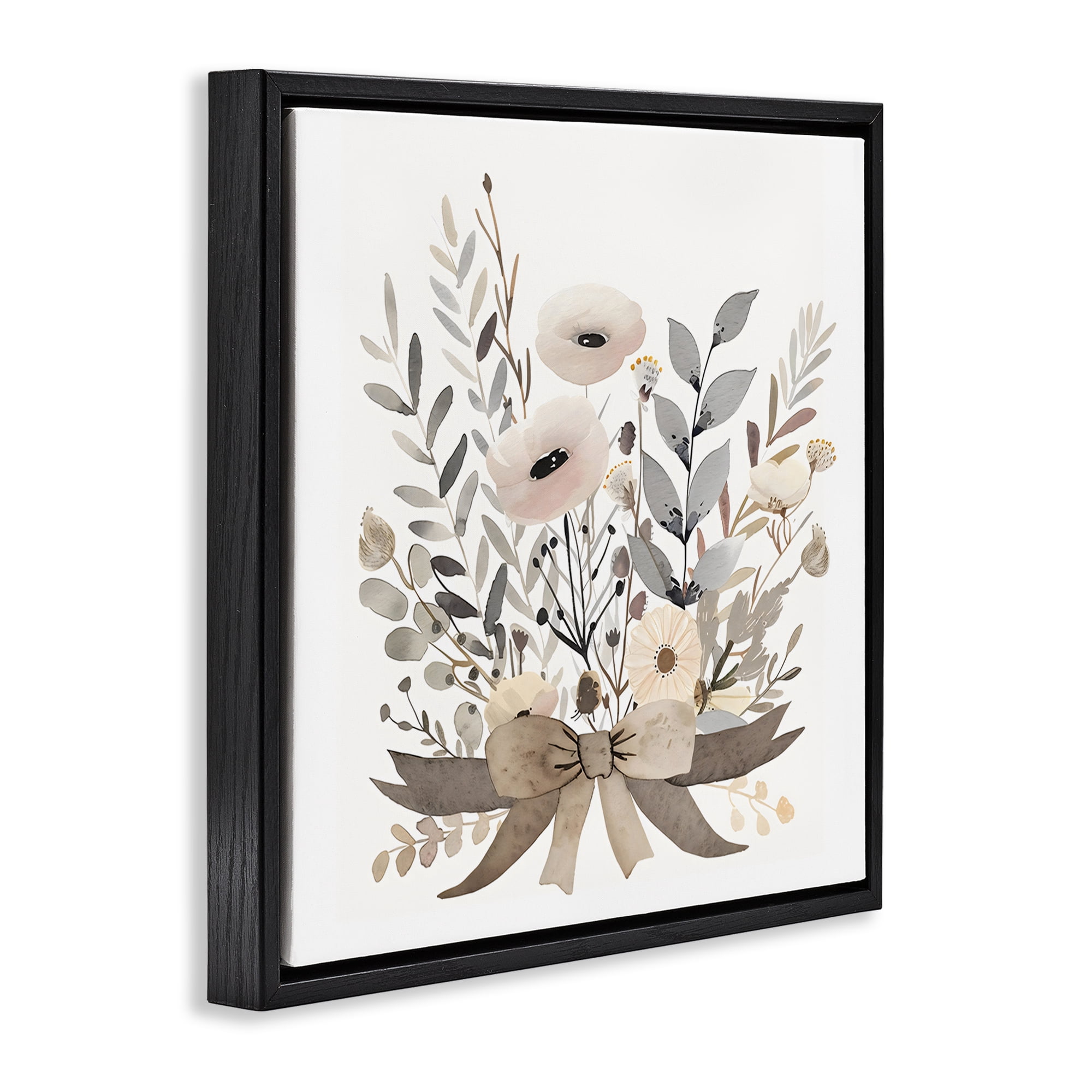 Stupell Industries Neutral Floral Bouquet Beige Black Framed Floater Canvas Wall Art, design by Creative Studio