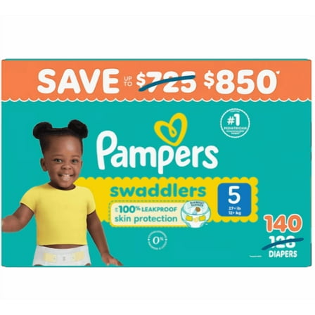 Pampers Swaddlers Active Baby Daytime Diapers Size 5, 140 Count