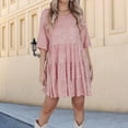 thumbnail image 3 of Vestido De Verano Vestidos cortos de mujer Lentejuelas de cuello redondo Vestido de columpio grande Vestidos (Rosa M) Ygjytge para Mujer Rosa T XS, 3 of 7