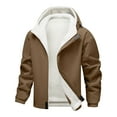 thumbnail image 2 of Tawop Mens Jackets Thick Long Sleeve Zip with Hood Pockets Casual Solid Mens Clothes,Brown,M, 2 of 9