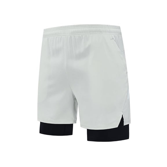 VEKDONE Mens 2 in 1 Running Short Casual Stretch Workout Shorts with Lined Solid Color Quick Dry Beach Shorts with Zipper Pockets White M