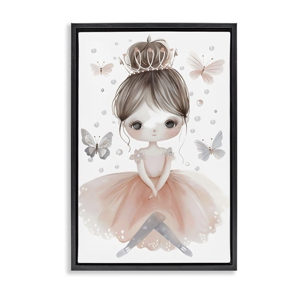Stupell Industries Sweet Butterfly Fairytale Princess Black Framed Floater Canvas Wall Art, design by Creative Studio