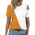 thumbnail image 6 of Njoeus Summer Tops for Women 2024 Y2K Tops Women's 2024 Summer Casual And Comfortable Patchwork Color Cold Shoulder Button Splicing Short-Sleeved Round Neck Top/Shirt Business Casual Outfits for Women, 6 of 7