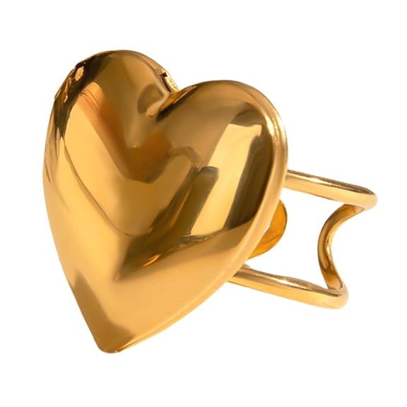 Modern Heart Photo Locket Rings Fashion Finger Rings Stainless Steel Texture with Adjustable Size Suitable for Daily Use