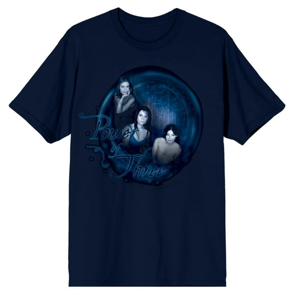 Charmed Power of Three Adult Navy Blue Short Sleeve Tee-Medium