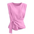 thumbnail image 5 of Arlun Womens Linen Wrap Tank Tops 2026 Ruched Tie Side Sleeveless Crew Neck Shirt Casual Summer Beach Blouse Elegant Solid Color Lightweight Comfy Going out Top 1-Pink XL, 5 of 5