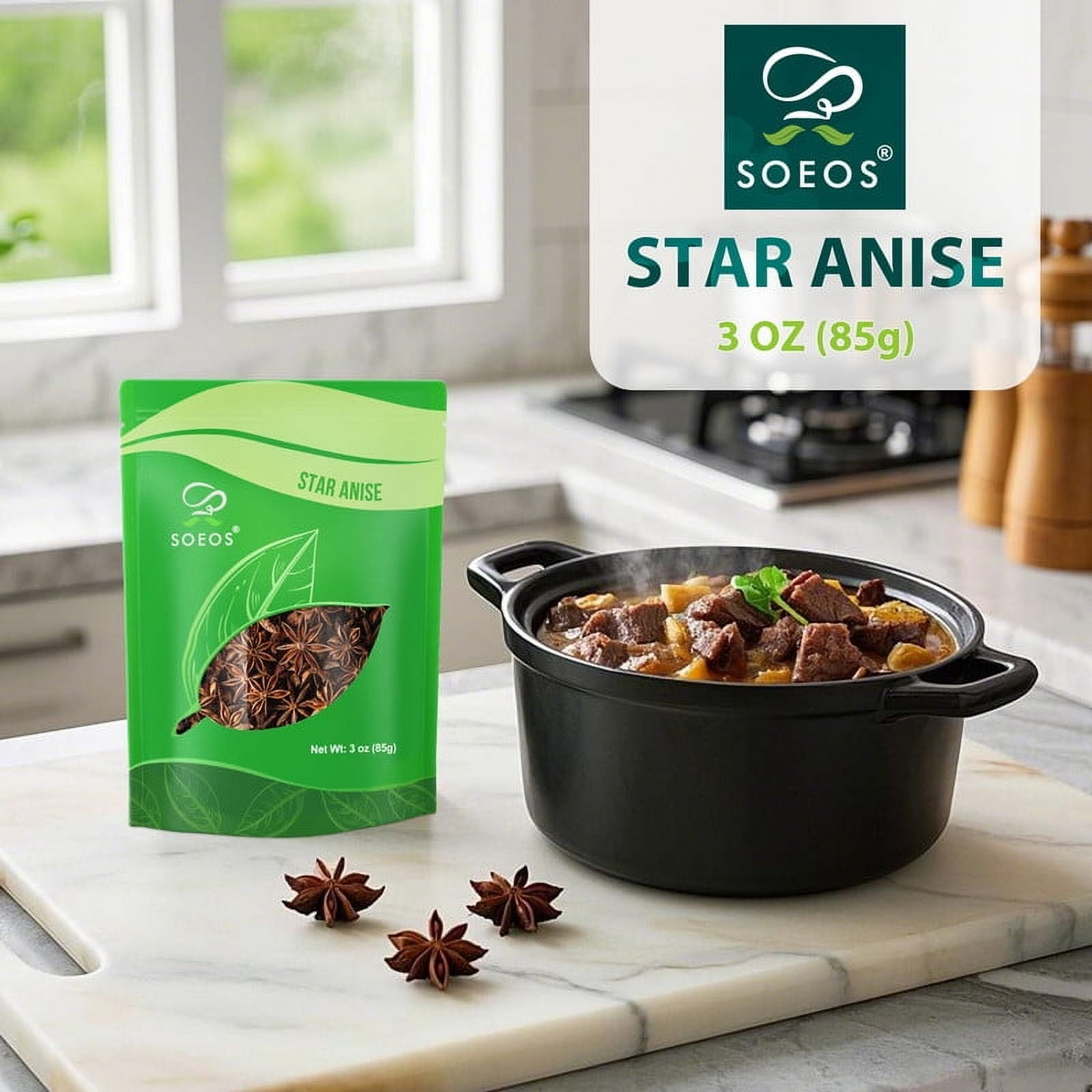Soeos Star Anise 3 oz (85g) , Aromatic Star Anise