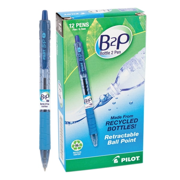 Pilot B2p Bottle To Pen Retractable Ballpoint Pens Fine Point 0 7 Mm 86 Recycled Transparent Blue Barrel Blue Ink Pack Of 12 Walmart Com