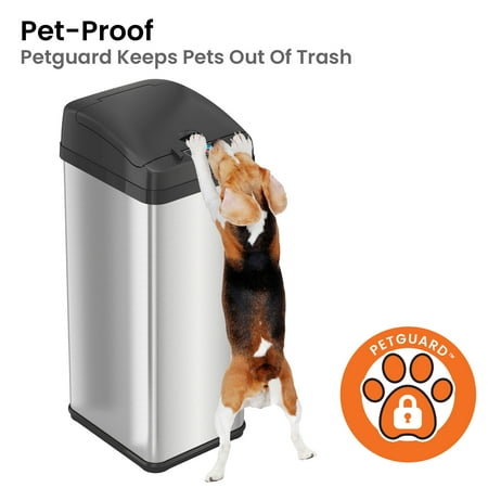 iTouchless - 13 Gallon Rectangular Sensor Trash Can with AbsorbX Odor Control System, Stainless Steel Kitchen Automatic Garbage Bin - Silver
