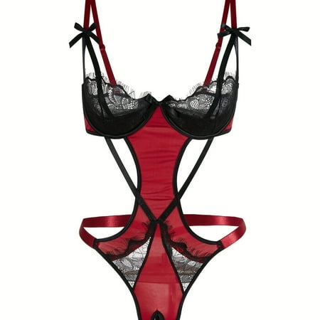 hghfhj Womens Sexy One-Piece Teddy Lingerie Stitching Lace Detail Sultry Strappy Design Boudoir Intimate Wear