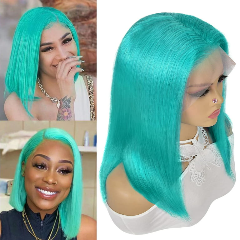 Mint Green Lace Front Wig Long Wavy Blue Green Side Part Natural Hairline  Wig Synthetic Curly Pre Plucked Wig Heat Resistant Glueless Wigs for Women