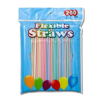 66126 200 Drinking Straws Flexible Coloured Striped Straws 240 x 5 mm wrapped 