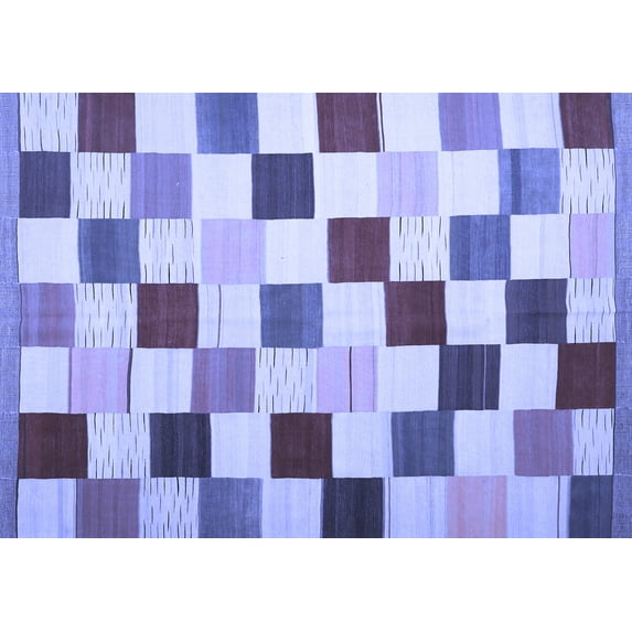 Ahgly Company Machine Washable Indoor Rectangle Checkered Blue Modern Area Rugs, 5' x 7'