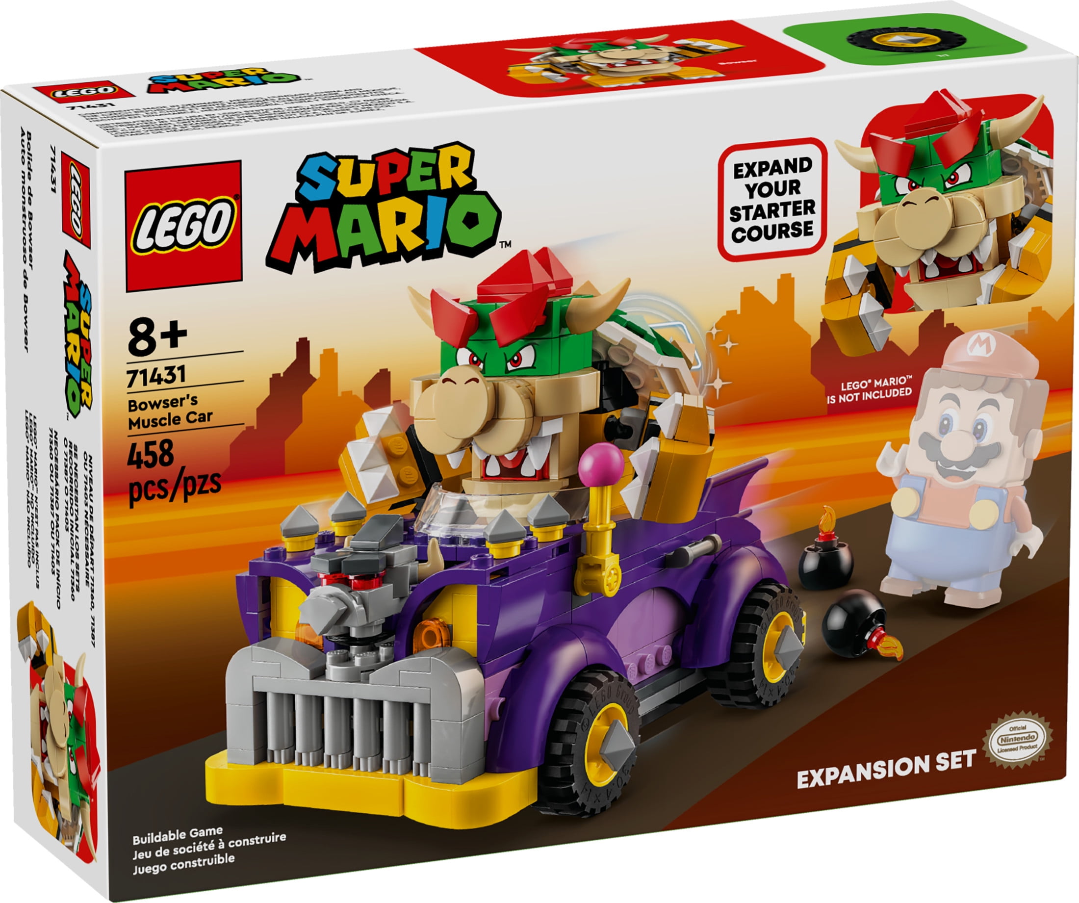 LEGO Super Mario Bowser’s Muscle Car Expansion Set, Collectible Bowser Toy for Kids, Gift for Boys, Girls and Gamers Ages 8 and Up, 71431
