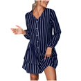thumbnail image 1 of Chemises à Manches Longues Robe for Women Bouton V Cou Asymétrique Genou Longueur Rayé Robe Décontractée en Vrac Robe de Base, 1 of 7