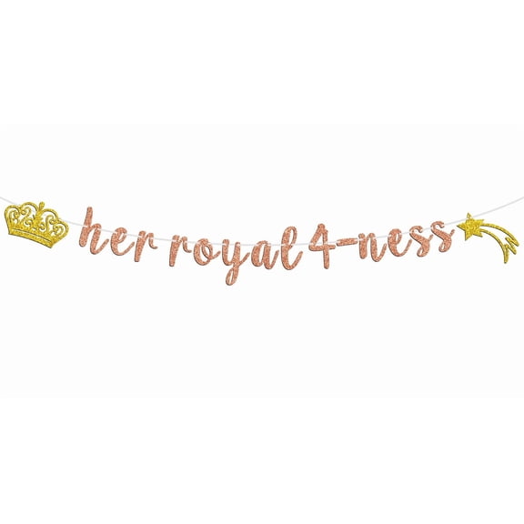 Her Royal 4-ness Birthday Banner, Princess Theme Birth Day Party Decorations for 4 Year Old, Her Royal Fourness Party Supplies Favors, Happy 4th Birthday Sign Backdrop for Girls