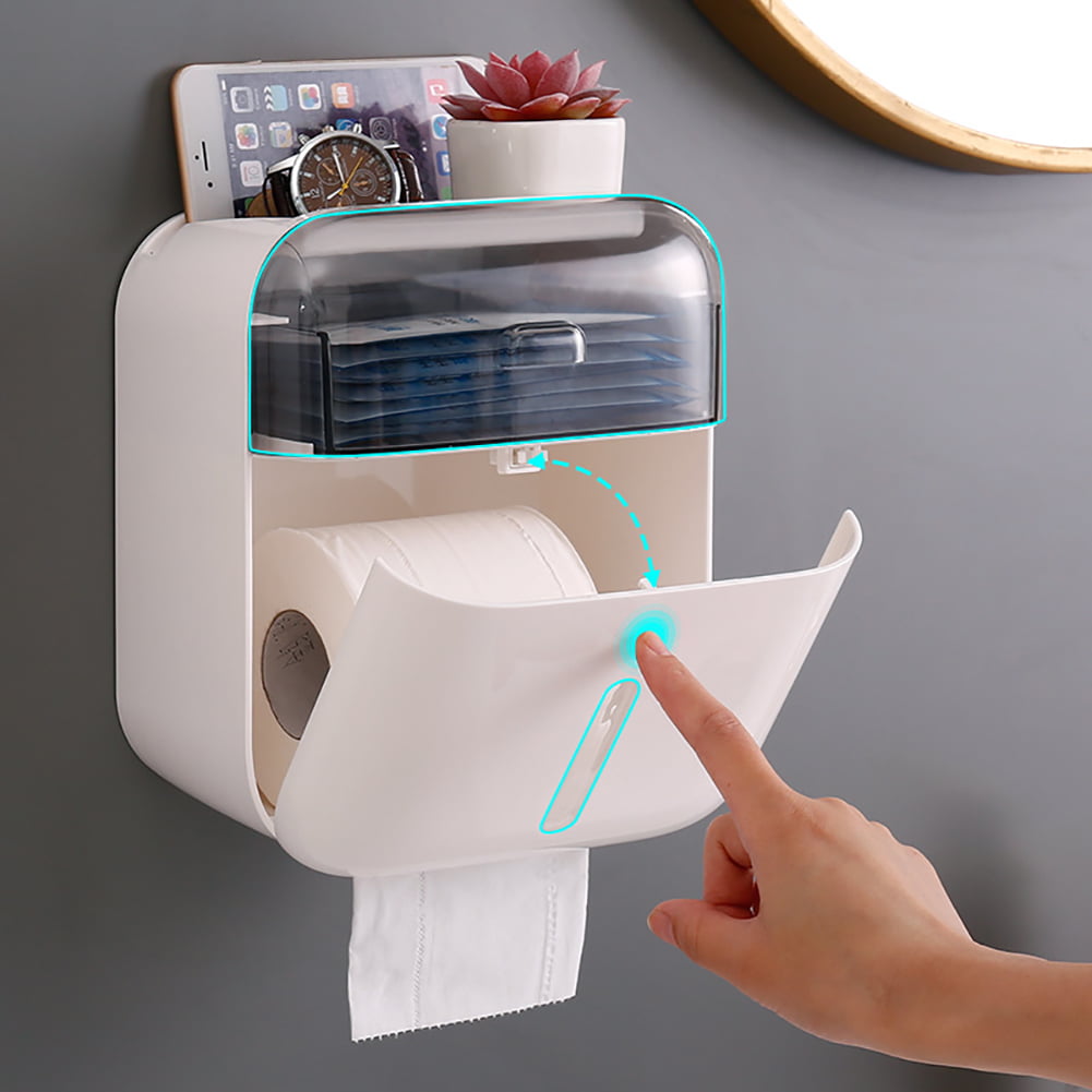 Bathroom Waterproof Wall-Mount Paper Tissue Towel Roll Box Toilet Holder Drawer 