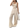 thumbnail image 3 of Women'S 2 Piece Outfits Button Down Sleeveless Sets Crop Blazer Vest and Wide Leg Pants Set Apricot Color S, 3 of 9