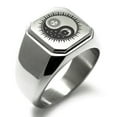 thumbnail image 1 of Stainless Steel Sun & Moon Yin Yang Engraved Square Flat Top Biker Style Polished Signet Ring, 1 of 1
