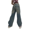 thumbnail image 3 of Women Wide Leg Denim Jeans High Waist Straight Casual Baggy Pants E-Girl Vintage Pockets Trousers, 3 of 10