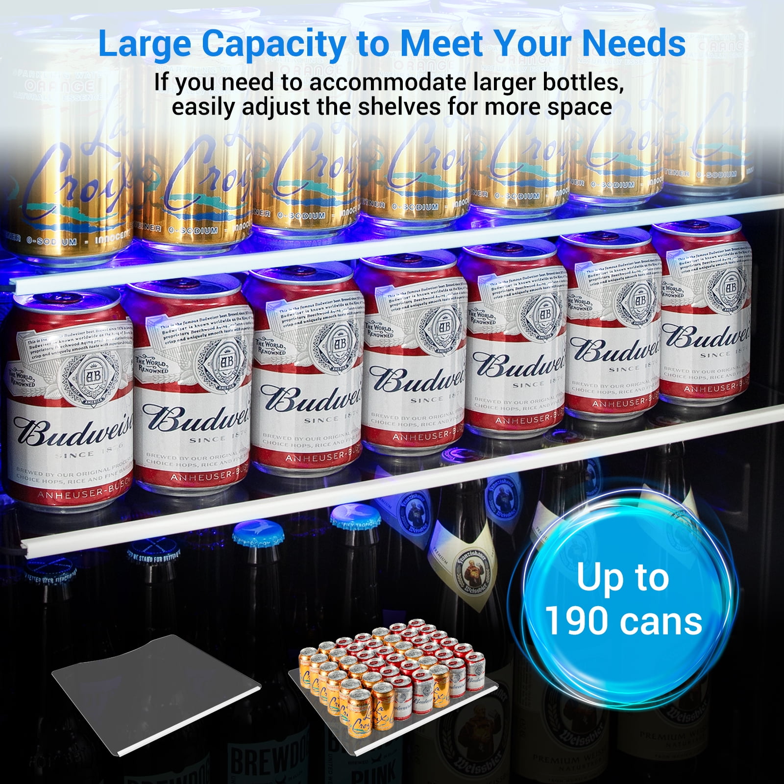 Nipus 24 Inch Beverage Refrigerator Cooler,190 Cans,Built-In ,Under Counter Soda Beer Cooler with Glass Door,For Home Kitchen Bar Office
