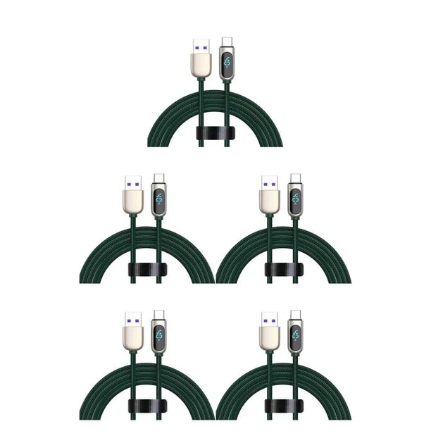 Sidaley Cable de datos 5A Pantalla digital de 1,2 m 480Mbps Transmisión rápida Carga rápida Tejido de nylon Cable de reemplazo Verde 40W Verde 40W Tipo 1 5piezas