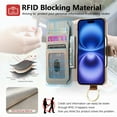 thumbnail image 4 of for iPhone 16 Pro Max Folio Flip Wallet Case, PU Leather Zipper Pocket Card Slots RFID Blocking Wristband Bracket, with Diamond Finger Ring Full Body Protection for iPhone 16 Pro Max - Khaki, 4 of 10