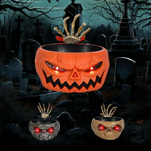 Floleo Halloween Candy Bowl Dish With Hand Spooky Decoration Props LED Eyes & Sound For Halloween Decor Treat Or Trick Party Bar Table Decor