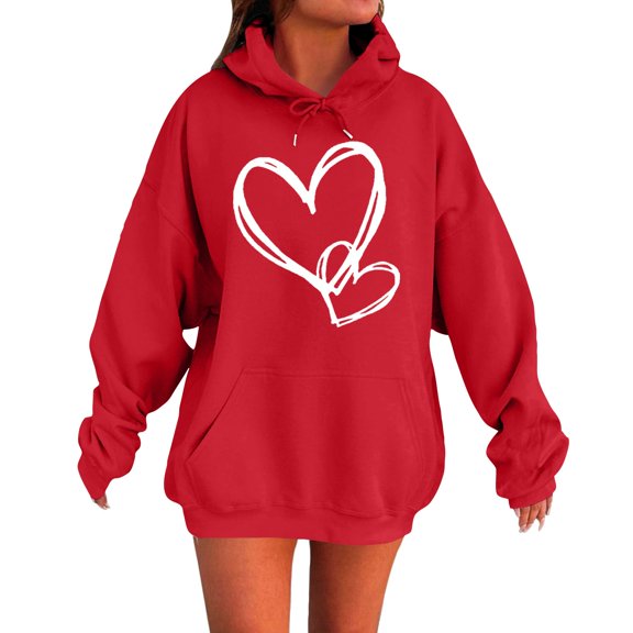 Womens Oversized Hoodies Winter Cute Sweatshirts Fleece Hooded Pullover 2025 Fashion Casual Tops Sweater Trendy Outfits, Red M