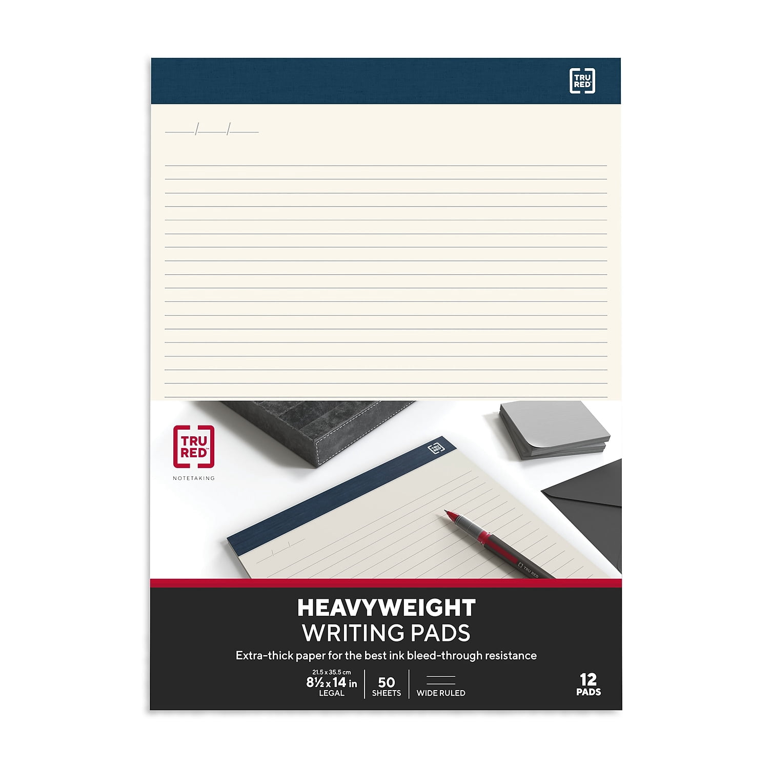 Staples TRU RED Notepads 8.5" x 14" Wide Ruled Ivory 50 Sheets/Pad 24/Carton TR59947VS