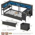thumbnail image 4 of Twin Size Daybed with Drawers and Bookcase Storage,Corner Bed Frame with Desk,Charging Station and Led Lights,Twin Metal Platform Bed Frame with Open Shelves,Black, 4 of 12